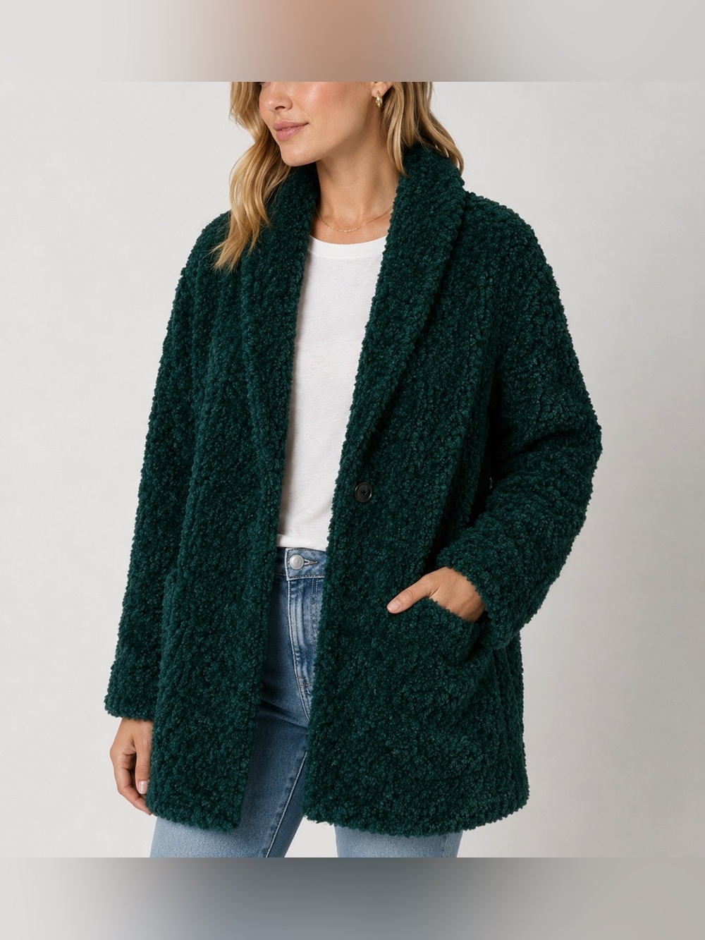 Aritzia Wilfred Free Dark Green Teddy Sherpa Coat Jacket Size Small oversized